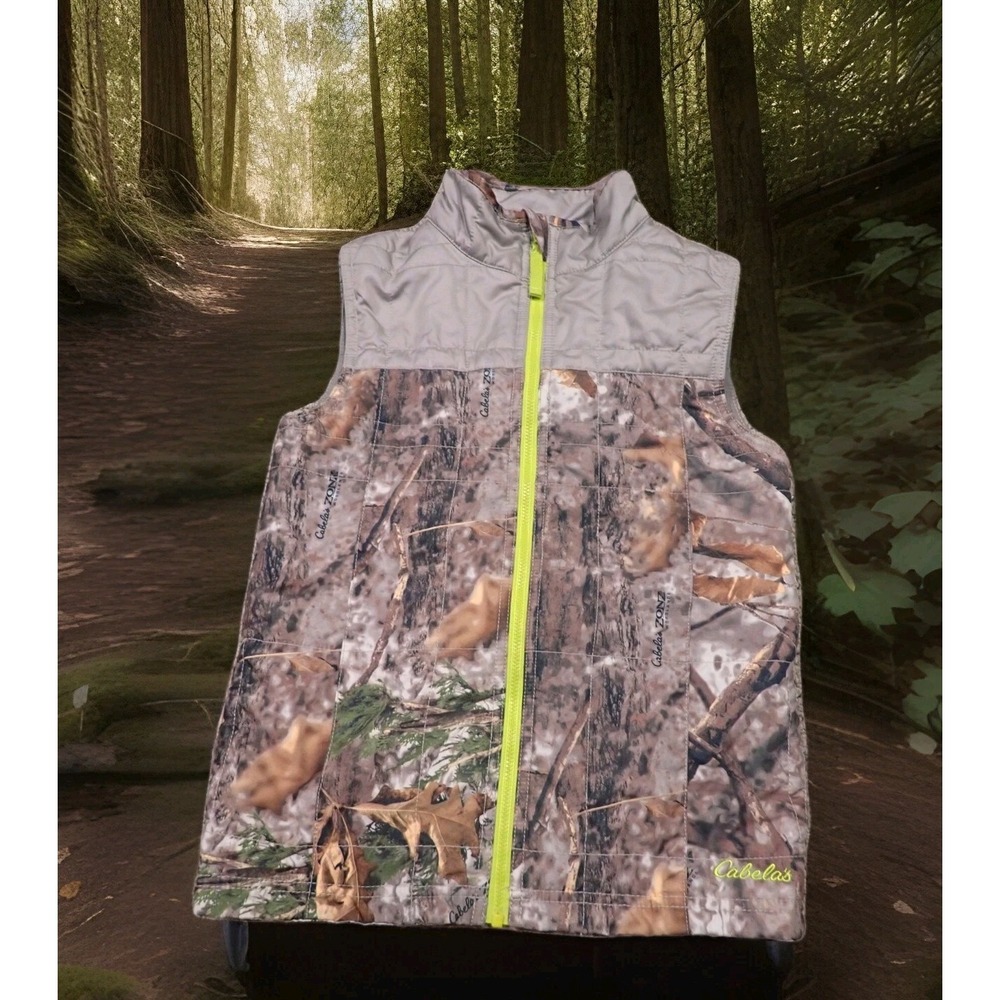 Cabelas Camo Vest Kids Small Brown Gray Excellent Zonz Woodlands Hunting Quilted